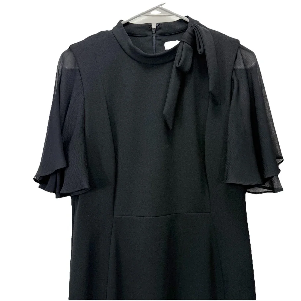 Calvin Klein Black Bow Neck Chiffon Sleeve Stretch Crepe Sheath Dress Size 12 - Picture 5 of 12